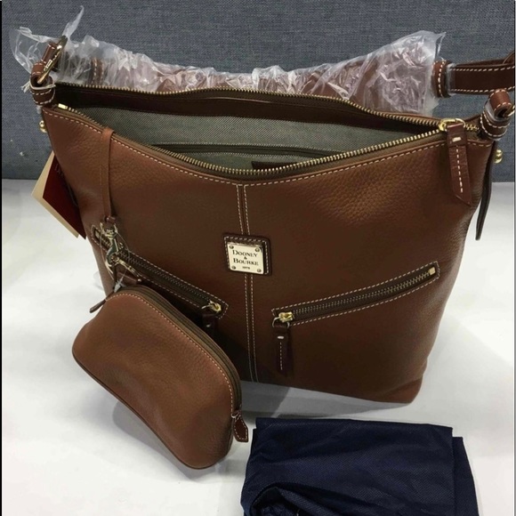 NWT Dooney & Bourke Front Duel Zipper Hobo Bag in Gorgeous Light Carmel Brown - Picture 10 of 10